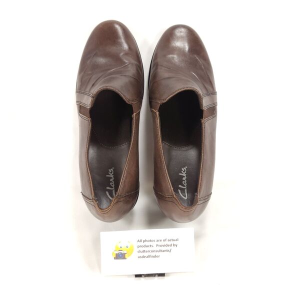 Clarks Partridge Slip On Casual Block Heel Loafer Womens Size 8 89488 Brown - Picture 6 of 9